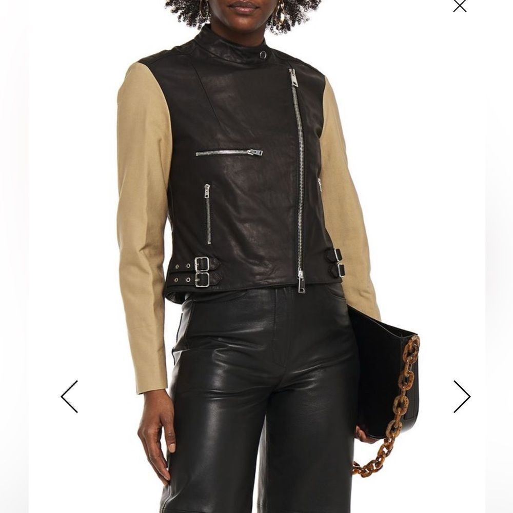 Victoria Beckham Leather Contrast Biker Jacket 8